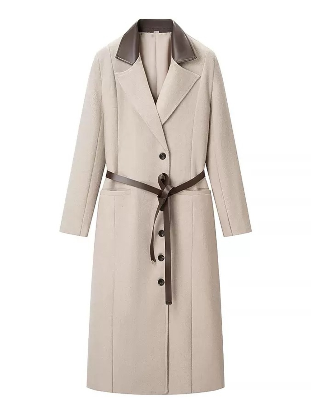 Women’s Long Cream Trench Coat with Contrast Collar